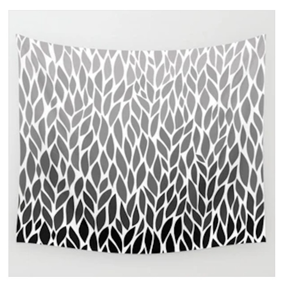 Modern Black and Gray Ombre Leaves Wall Tapestry 88” by 104”
